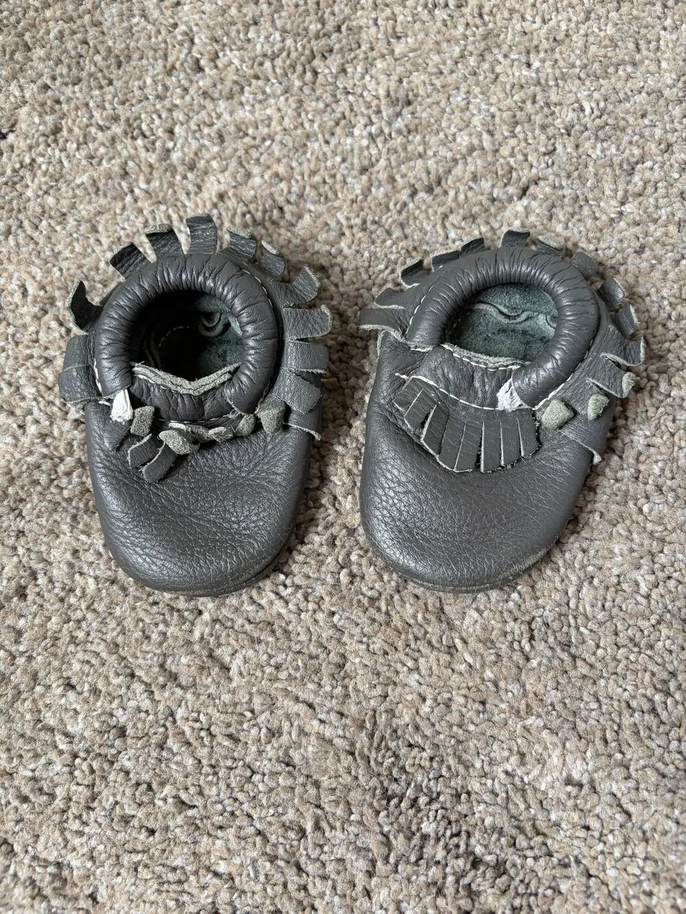 Freshly Picked Gray Leather Baby Moccasins Sz 1